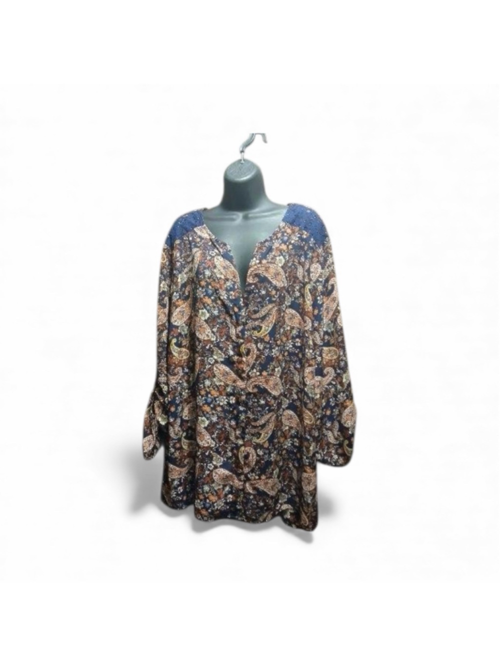Terra & Sky Women's Plus 3X Paisley Print Tunic Dress Navy Rust - INV237